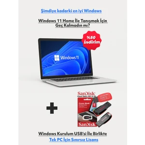 Windows 11 Home Lisans + Flash Bellek (16 Gb) Free Dos Için - Windows 11 Kurulum Usb'si - Sınırsız