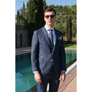 Erkek Lacivert Filafil Desenli Slim Fit Takım Elbise