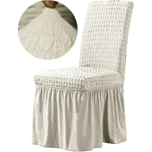 Sandalye Kılıfı Likralı Bürümcük Etekli Lastikli Yıkanabilir Sandalye Örtüsü 6 Adet Burumcuk Naturel