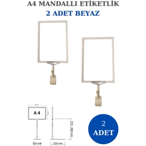 Manken İstanbul 2 Adet Beyaz A4 Mandallı Raf Sepet Etiketi Çerçeveli Etiketlik Eşek-Askılık Etiketlik