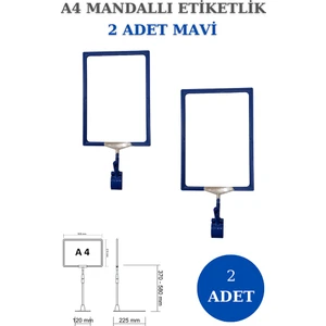 Manken İstanbul 2 Adet Mavi A4 Mandallı Raf Sepet Etiketi Çerçeveli Etiketlik Eşek-Askılık Etiketlik