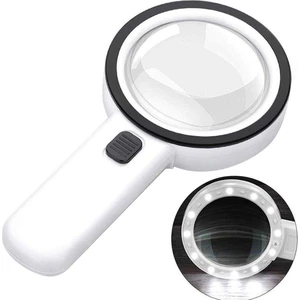 30X 95 mm Çift Hd Optik Cam Lens El Büyüteç 1 Uv 12 LED Işıklı