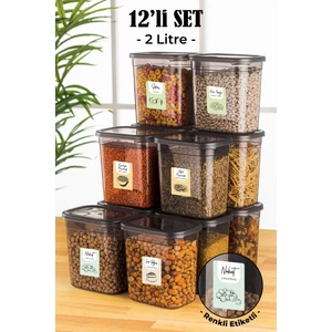 Renkli Etiketli Peggy Dikdörtgen Saklama Kabı 2 lt Antrasit 12'li