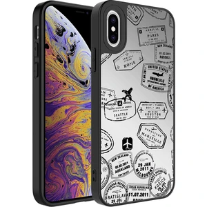 Case 4U Apple iPhone XS Kılıf Aynalı Desenli Kamera Korumalı Parlak Mirror Kapak Seyahat Siyah