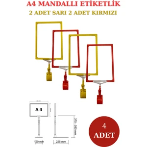 Manken İstanbul 4 Adet Sarı Kırmızı A4 Mandallı Raf Etiketi Sepet Etiketi Çerçeveli Etiketlik Eşek-Askılık Etiketi