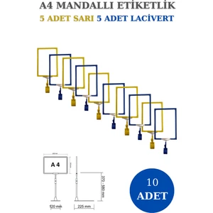 Manken İstanbul 10 Adet Sarı Lacivert A4 Mandallı Raf Etiketi Sepet Etiketi Çerçeveli Etiketlik Eşek-Askılık Etiketi