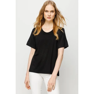 Desen Triko Kadın Sıfır Yaka Basic Penye T-shirt Siyah