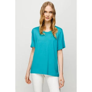 Desen Triko Kadın Sıfır Yaka Basic Penye T-shirt Yeşil