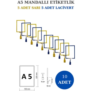 Manken İstanbul 10 Adet Sarı Lacivert A5 Mandallı Raf Etiketi Sepet Etiketi Çerçeveli Etiketlik Eşek-Askılık Etiketi