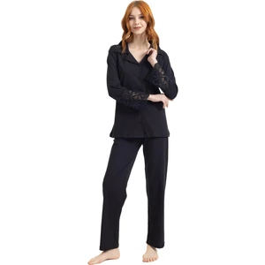 Mutlu City Kadın Ince Kolu Dantel Detaylı Pamuklu Düğmeli Pijama Takımı 9319