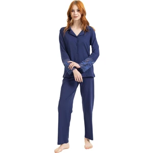 Mutlu City Kadın Ince Kolu Dantel Detaylı Pamuklu Düğmeli Pijama Takımı 9319