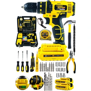 Lieber German Alman 58 Vf 10 Ah Darbeli 100 Pcs Set Li-On Çift Akülü  Çelik Şanzuman Hızlı Şarjlı Akülü Vidalama Matkap