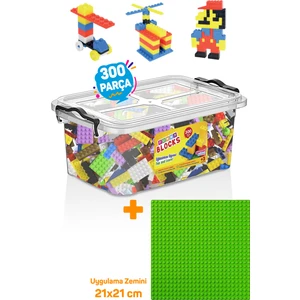 Parti Oyun Evi Yeşil Uygulama Zeminli Parçalı Setler Mikro Blok  Funny Blocks 300 Parça Plastik Kutulu