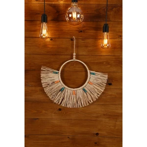 BH Bohem Handmade Bohem Handmade Dekoratif Yelpaze Rafya Ayna Boncuklu Duvar Süsü Y0006
