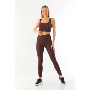Kahverengi Spor Fitilli Crop-Tayt Takım