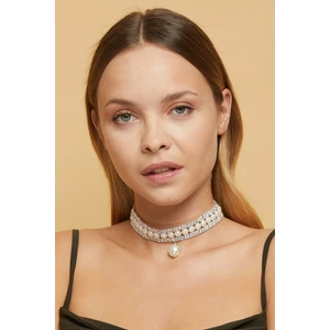 Furtek Aksesuar Kadın İnci Model Zirkon Taşlı Pırlanta Gümüş Kolye Gerdanlık Abiye Düğün Nişan Gelin Tasma Choker
