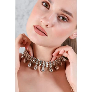 Furtek Aksesuar Kadın Çoklu Damla Taşlı Model Gümüş Pırlanta Abiye Düğün Gelin Nişan Kolye Tasma Gerdanlık Choker