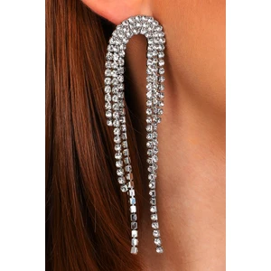 Furtek Aksesuar Kadın Su Yolu Saçaklı Sallantılı Zirkon Taşlı Gümüş Model Abiye Düğün Kına Söz Gelin Balo Parti Küpe