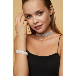 Furtek Aksesuar Kadın Pio Model Taşlı Gümüş Pırlanta Su Yolu Kolye Bileklik Abiye Düğün Nişan Kına Gelin Takı Seti