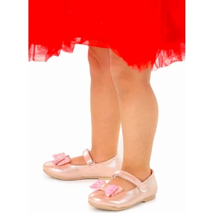 Kiko Kids Cırtlı Fiyonklu Kız Çocuk Babet Ayakkabı Ege 200 Vakko Pudra