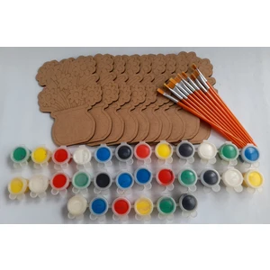 10 Adet Vazolu Çiçek Figür 5 Adet Akrilik Boya 10 Adet Fırça Çocuk Ahşap Boyama Okul Aktivite Etkinlik Sanat Hobi Seti