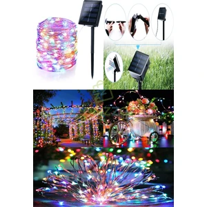 Multicolor 200 LED 20 Mt. 8 Fonksiyon Solar Panelli Peri Tel Kablo Iç ve Dış Mekan Bahçe Kamp Veranda Aydınlatması