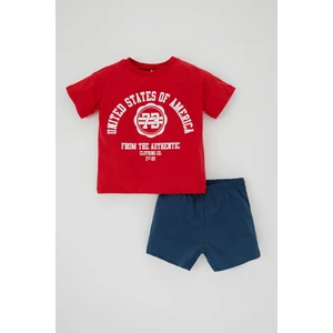 Erkek Bebek Slogan Baskılı Kısa Kollu Tişört Şort 2'li Takım Z5384A223HS