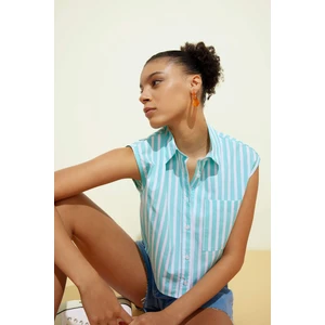 Coool Crop Top Çizgili Poplin Kolsuz %100 Pamuk Gömlek A6862AX23SM