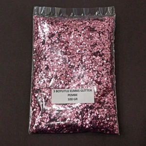 Glitter  Epoksi Reçine  Süsleme Pulu Üç Boyutlu Elmas Görünümlü Nail Art Makyaj  Sim Pembe 100 gr