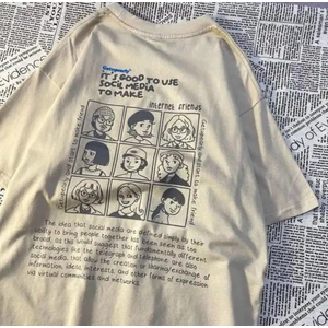 Y2K Letter Baskılı Bej Unisext-Shirt