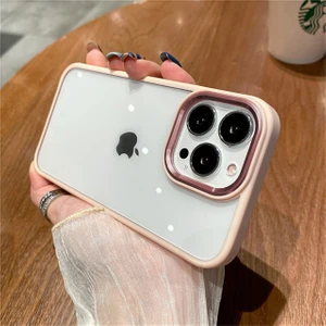 Psgt Apple iPhone 14-14PRO-14PLUS-14PROMAX Kenarları Parlak Arkası Şeffaf Hassas Butonlu Renkli Kapak Kılıf