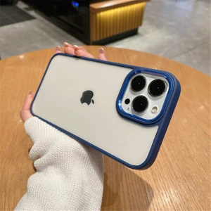 Psgt Apple iPhone 14-14PRO-14PLUS-14PROMAX Kenarları Parlak Arkası Şeffaf Hassas Butonlu Renkli Kapak Kılıf