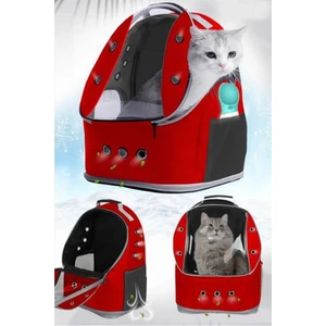 13 Hava Kanallı Kırmızı  Kedi Taşıma Çantası Büyük Boy 13 kg Kapasiteli Yatak Olabilen Çanta