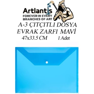 A3 Çıtçıtlı Dosya Mavi 1 Adet A-3 Çıt Çıtlı Zarf Dosya Transparan 47X33.5 cm Büyük Boy Çıtçıtlı Dosya