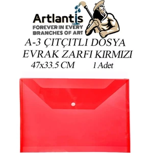A3 Çıtçıtlı Dosya Kırmızı 1 Adet A-3 Çıt Çıtlı Zarf Dosya Transparan 47X33.5 cm Büyük Boy Çıtçıtlı Dosya