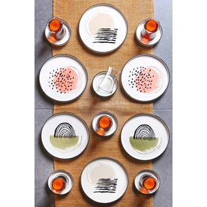 Kitchen Life 18 Parça Stackable Postmodern Kahvaltı Takımı Seti - Çay Bardaklı Kahvaltı Takımı Çay Seti
