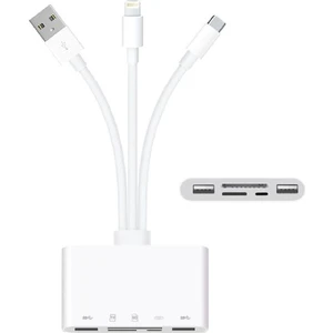 4702 USB 3.0 Type-C Lightning To Sd, Tf Otg Kart Okuyucu Çevirici Dönüştürücü Adaptör 5in1