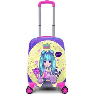 4 Tekerlekli Policarbon Kırılmaz Çocuk Valizi Lila Anime Kız Desenli