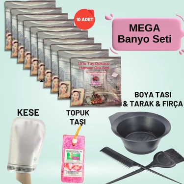 Ebitkisel 10 Paket Hamam Otu Toz Tüy Dökücü + Boya Kabı + Tarak + Fırça + Hamam Kesesi + Topuk Taşı