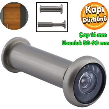 Badem10 Kapı Dürbünü Çelik Kapı Saten 50-90 mm Ayarlanabilir Çap 14