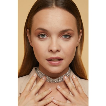 Kadın 5 Sıra Model Zirkon Taşlı Gümüş Gerdanlık Pırlanta Abiye Nişan Düğün Gelin Takı Tasma Choker modelleri