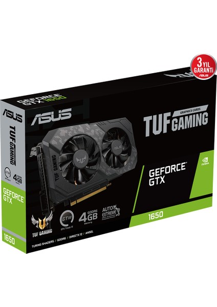 ASUS GEFORCE TUF GTX 1650 4GB 128bit GDDR6 1620MHz OC DVI HDMI DP (TUF-GTX1650-4GD6-P-V2-GAMING) EKRAN KARTI