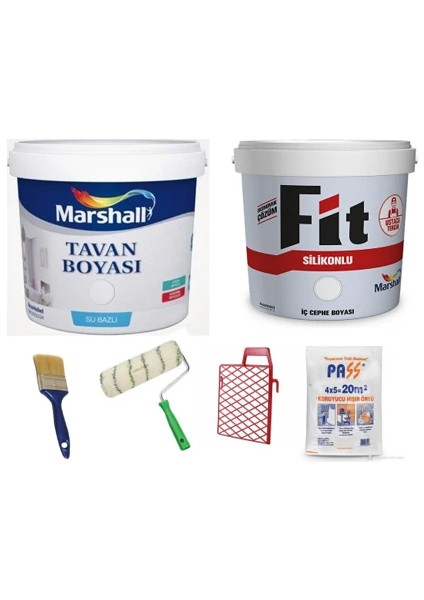 Fit Silikonlu Duvar Boyası 20 Kg+Marshall Tavan Boyası 17,5 Kg+Boyama Takımı