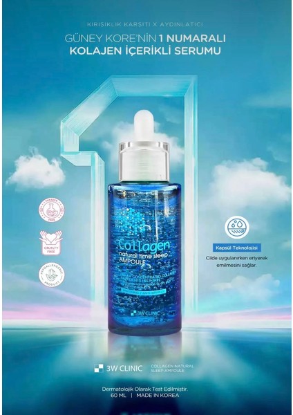 3W CLiNiC  İçeren  ve Aydınlatıcı Collagen Natural Time Sleep Ampoule 60 ml