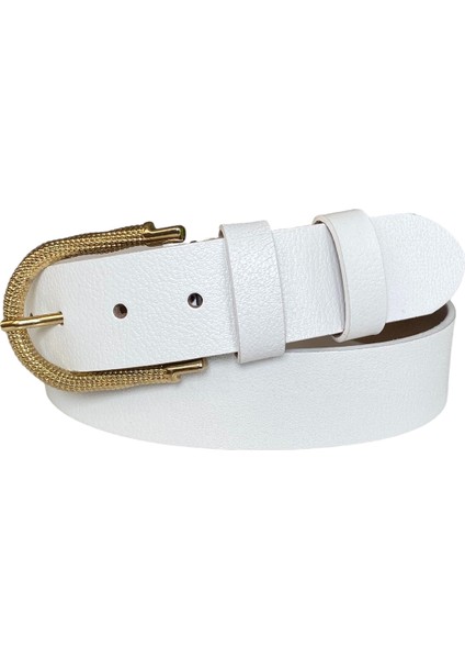 , Gold Tokalı Beyaz Kadın Kot, Spor Kemer 4 cm modelleri