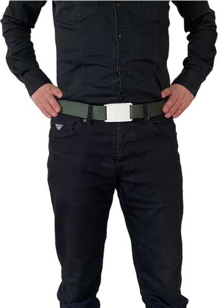 2023 Yeni Sezon, Özel Tasarım, Unisex Beyaz Düz Tokalı, Yeşil Kolon Kemer 4 cm