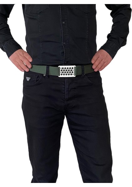2023 Yeni Sezon, Özel Tasarım, Unisex Beyaz Petek Tokalı, Yeşil Kolon Kemer 4 cm