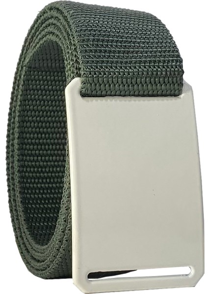 2023 Yeni Sezon, Özel Tasarım, Unisex Beyaz Düz Tokalı, Yeşil Kolon Kemer 4 cm