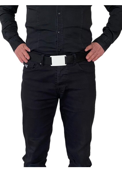 2023 Yeni Sezon, Özel Tasarım, Unisex Beyaz Düz Tokalı, Siyah Kolon Kemer 4 cm modelleri