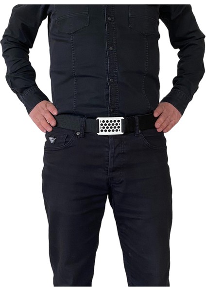 2023 Yeni Sezon, Özel Tasarım, Unisex Beyaz Petek Tokalı, Siyah Kolon Kemer 4 cm modelleri
